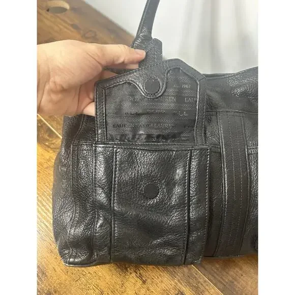 Polo Ralph Lauren Black Leather Tote Shoulder Bag Gold Hardware Classic - Picture 9 of 16